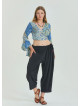 Adjustable Waist Black Women's Plus Size Trousers with Rope Detail 4622